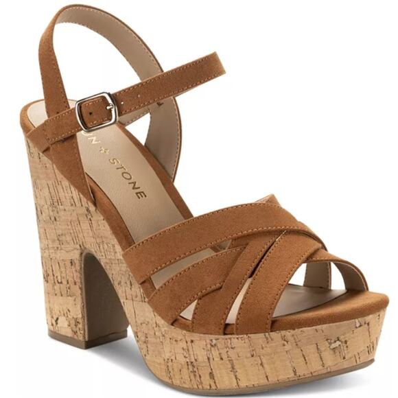 NIB Sun + Stone Women Naomii Strappy Platform Slingback Heeled Sandal SZ 11M Tan - Picture 1 of 4